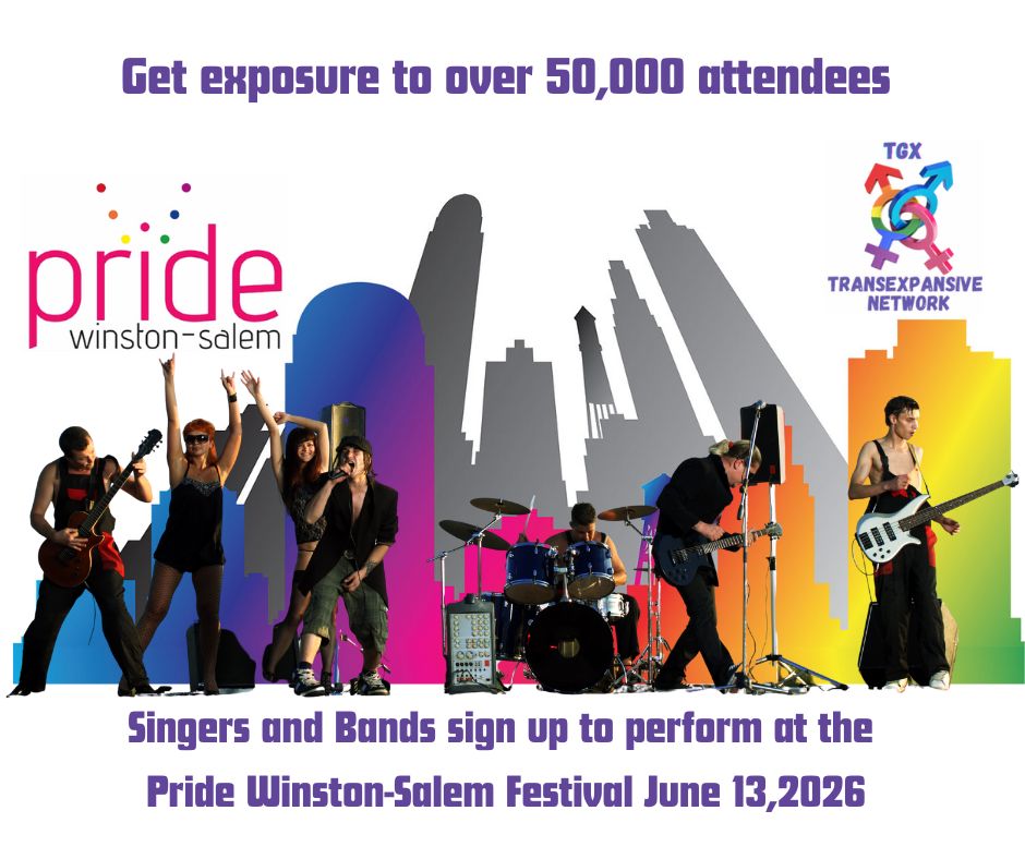 Singer and Bands sign up to perform at the Pride Winston-Salem Festival June 13,2026